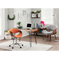 Lumisource OFC-CURVO WL+O Curvo Mid-Century Modern Office Chair in Walnut Wood and Orange Fabric 